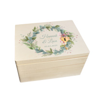 CHICCIE Erinnerungsbox personalisiert zur Hochzeit mit Druck farbig Kranz Blumen Grün Schloss & Schlüssel - Hochzeitstag Holzkiste Erinnerungen Erinnerungskiste