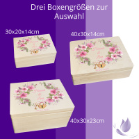 CHICCIE Erinnerungsbox personalisiert zur Hochzeit mit Druck farbig Kranz Blumen Pink Schloss & Schlüssel - Hochzeitstag Holzkiste Erinnerungen Erinnerungskiste