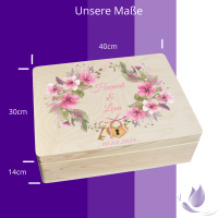 CHICCIE Erinnerungsbox personalisiert zur Hochzeit mit Druck farbig Kranz Blumen Pink Schloss & Schlüssel - Hochzeitstag Holzkiste Erinnerungen Erinnerungskiste