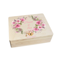 CHICCIE Erinnerungsbox personalisiert zur Hochzeit mit Druck farbig Kranz Blumen Pink Schloss & Schlüssel - Hochzeitstag Holzkiste Erinnerungen Erinnerungskiste