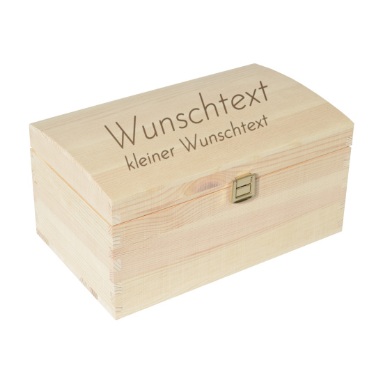 CHICCIE Schatztruhe Personalisiert mit Wunschtext Verschluss Natur Holz 26x16x13cm Geschenkidee Holztruhe Schatzkiste Schatzbox Holzbox