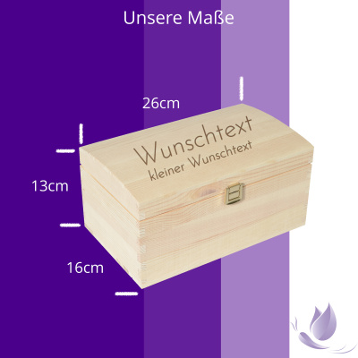 CHICCIE Schatztruhe Personalisiert mit Wunschtext Verschluss Natur Holz 26x16x13cm Geschenkidee Holztruhe Schatzkiste Schatzbox Holzbox