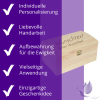 CHICCIE Schatztruhe Personalisiert mit Wunschtext Verschluss Natur Holz 26x16x13cm Geschenkidee Holztruhe Schatzkiste Schatzbox Holzbox