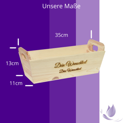 CHICCIE Geschenkkorb mit Henkeln Personalisierbar Wunschtext 35x11x13cm Pr&auml;sentkorb Holz Geschenkidee Holzkiste Hochzeit Geburtstag Ruhestand Personalisierung