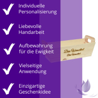 CHICCIE Geschenkkorb mit Henkeln Personalisierbar Wunschtext 35x11x13cm Präsentkorb Holz Geschenkidee Holzkiste Hochzeit Geburtstag Ruhestand Personalisierung