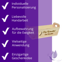 CHICCIE Geschenkkorb mit Henkeln Personalisierbar Wunschtext mit Herz 35x11x13cm Präsentkorb Holz Geschenkidee Holzkiste Hochzeit Geburtstag Ruhestand Personalisierung