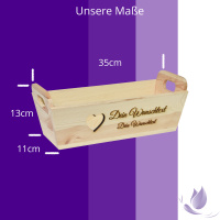 CHICCIE Geschenkkorb mit Henkeln Personalisierbar Wunschtext mit Herz 35x11x13cm Präsentkorb Holz Geschenkidee Holzkiste Hochzeit Geburtstag Ruhestand Personalisierung