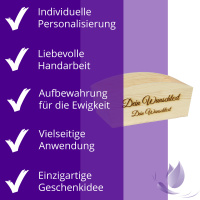 CHICCIE Geschenkkorb Personalisierbar Wunschtext 24x13x8cm Abgerundet Präsentkorb Holz Geschenkidee Holzkiste Hochzeit Geburtstag Ruhestand Personalisierung