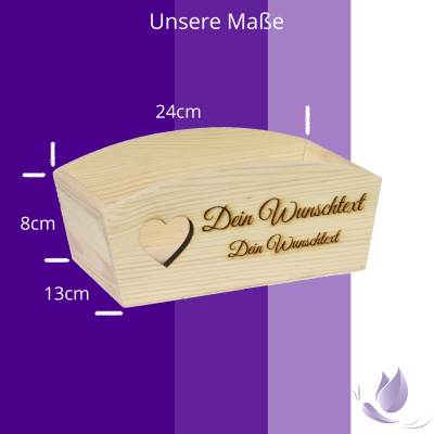 CHICCIE Geschenkkorb Personalisierbar Wunschtext mit Herz 24x13x8cm Abgerundet Pr&auml;sentkorb Holz Geschenkidee Holzkiste Hochzeit Geburtstag Ruhestand Personalisierung