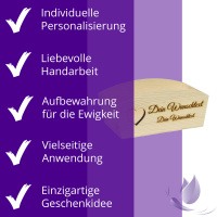 CHICCIE Geschenkkorb Personalisierbar Wunschtext mit Herz 24x13x8cm Abgerundet Präsentkorb Holz Geschenkidee Holzkiste Hochzeit Geburtstag Ruhestand Personalisierung