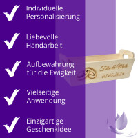 CHICCIE Geschenkkorb mit Henkeln Personalisierbar Wunschtext mit Ringen 35x11x13cm Präsentkorb Holz Geschenkidee Holzkiste Hochzeit Verlobung Personalisierung