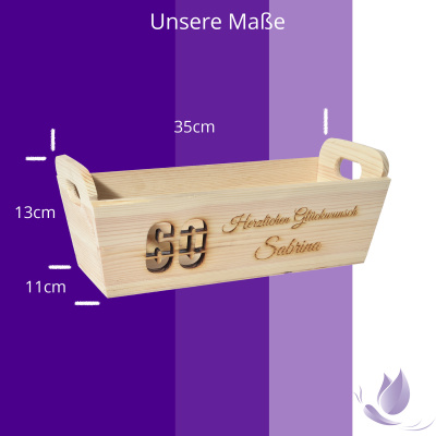 CHICCIE Geschenkkorb mit Henkeln Personalisierbar Wunschtext mit Zahl 35x11x13cm Pr&auml;sentkorb Holz Geschenkidee Holzkiste Geburtstag Jubil&auml;um Personalisierung