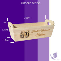 CHICCIE Geschenkkorb mit Henkeln Personalisierbar Wunschtext mit Zahl 35x11x13cm Präsentkorb Holz Geschenkidee Holzkiste Geburtstag Jubiläum Personalisierung