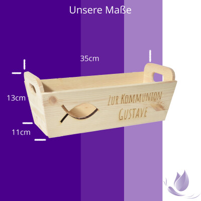 CHICCIE Geschenkkorb mit Henkeln Personalisierbar Wunschtext mit Fisch 35x11x13cm Pr&auml;sentkorb Holz Geschenkidee Holzkiste Taufe Kommunion Konfirmation