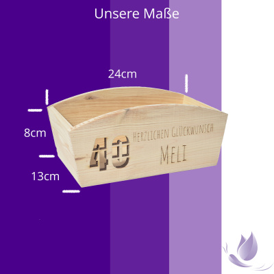 CHICCIE Geschenkkorb Personalisierbar Wunschtext mit Zahl 24x13x8cm Abgerundet Pr&auml;sentkorb Holz Geschenkidee Holzkiste Runder Geburtstag Personalisierung