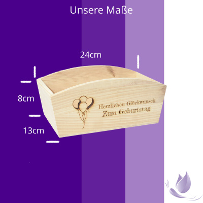 CHICCIE Geschenkkorb Personalisierbar Wunschtext mit Luftballons 24x13x8cm Abgerundet Pr&auml;sentkorb Holz Geschenkidee Holzkiste Geburtstag Abschied Personalisierung