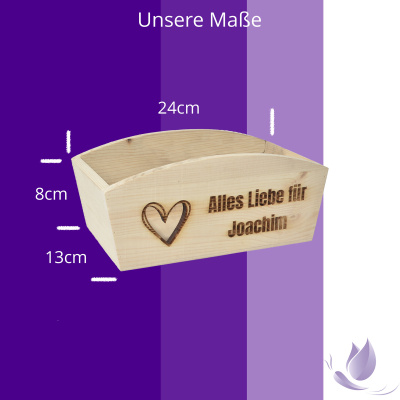 CHICCIE Geschenkkorb Personalisierbar Wunschtext mit Herz 24x13x8cm Abgerundet Pr&auml;sentkorb Holz Geschenkidee Holzkiste Hochzeit Geburtstag Ruhestand Personalisierung