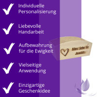CHICCIE Geschenkkorb Personalisierbar Wunschtext mit Herz 24x13x8cm Abgerundet Präsentkorb Holz Geschenkidee Holzkiste Hochzeit Geburtstag Ruhestand Personalisierung