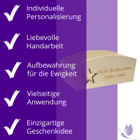 CHICCIE Geschenkkorb Personalisierbar Stern Wunschtext 24x13x8cm Abgerundet Präsentkorb Holz Geschenkidee Holzkiste Weihnachten Weihnachtsstern Adventskalender