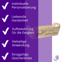 CHICCIE Geschenkkorb mit Henkeln Personalisierbar Sternschnuppe Wunschtext 35x11x13cm Präsentkorb Holz Geschenkidee Holzkiste Weihnachten Weihnachtsstern Adventskalender Nikolaus