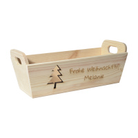 CHICCIE Geschenkkorb mit Henkeln Personalisierbar Tanne Wunschtext 35x11x13cm Präsentkorb Holz Geschenkidee Holzkiste Weihnachten Weihnachtsstern Adventskalender Nikolaus