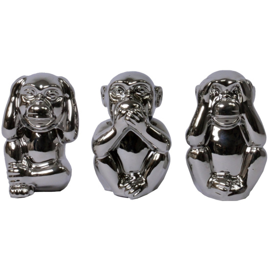 Die Drei Weisen Affen Silber Keramik 14cm Nichts sehen...