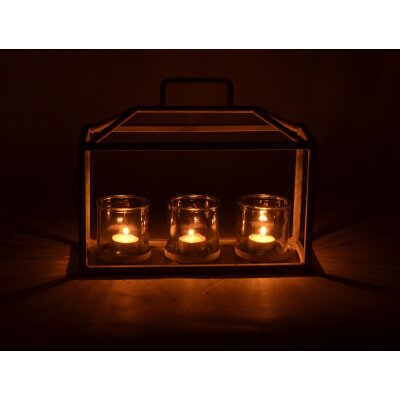 CHICCIE Vintage Metall Teelichthalter 27cm F&uuml;r 3 Kerzen Wei&szlig; - Windlichthalter Kerzenhalter H&auml;ngelaterne Kerzenst&auml;nder 