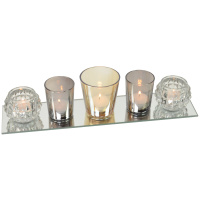 5er Set Spiegelglas Teelichthalter Silber Gold Weiß 37 cm