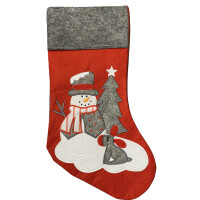 CHICCIE Weihnachtssocke Rot Grau 50cm - Str&uuml;mpfe Weihnachtsdeko Nikolaus Socke