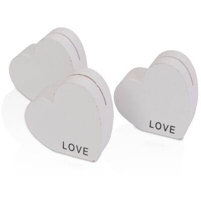 Love Kartenhalter Holz Herz Wei&szlig; Hochzeit Fotohalter 6 x 7 x 3 cm