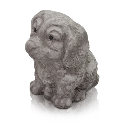 2er Set Keramik Tierfiguren Katze und Hund Grau Wei&szlig; Dekofigur Gartenfigur