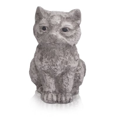 CHICCIE 2er Set Keramik Tierfiguren Katze und Hund - Grau Wei&szlig; Dekofigur Gartenfigur