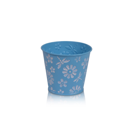 Metall Blumentopf Blau 11,5cm Kr&auml;utertopf Pflanztopf