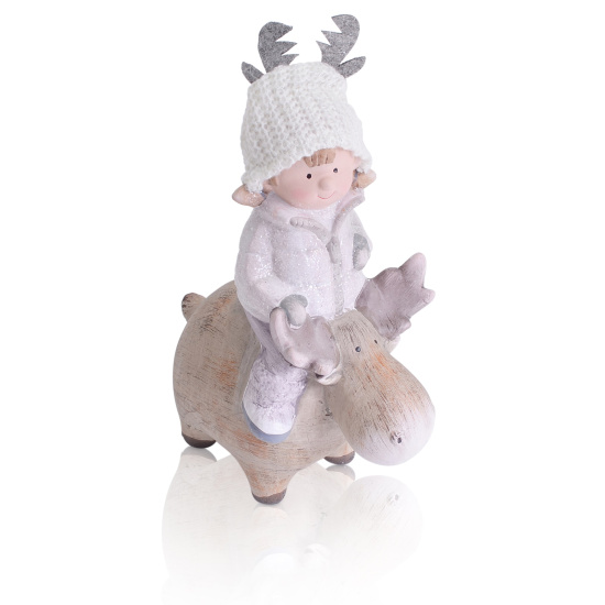 Terracotta Kind Figur auf RentierElch Hirsch Weihnachtself Wichtel