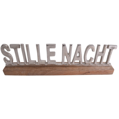 Deko Schriftzug Stille Nacht Silber Auf Mango Holz Aufsteller