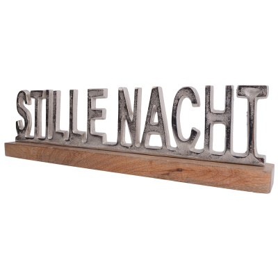 Deko Schriftzug Stille Nacht Silber Auf Mango Holz Aufsteller