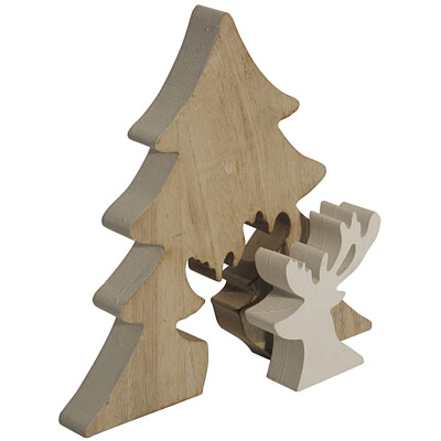 Hirsch Figur Wei&szlig; Aus Holz Mit Tannenbaum Braun 14cm Hirschfigur Dekohirsch Rentierfigur Holzfigur