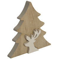 Hirsch Figur Wei&szlig; Aus Holz Mit Tannenbaum Braun 14cm Hirschfigur Dekohirsch Rentierfigur Holzfigur