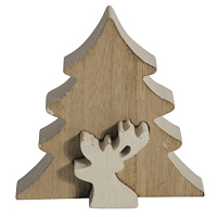 Hirsch Figur Wei&szlig; Aus Holz Mit Tannenbaum Braun 14cm Hirschfigur Dekohirsch Rentierfigur Holzfigur