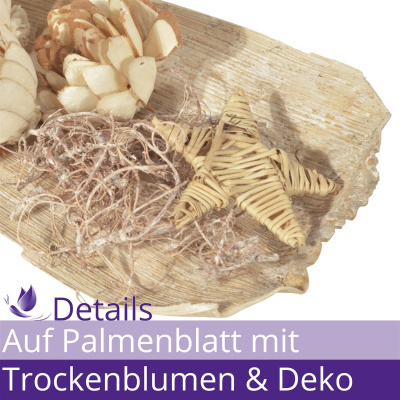 Palmenblatt Schale l&auml;nglich mit getrockneter Streudeko 50 x 10 cm