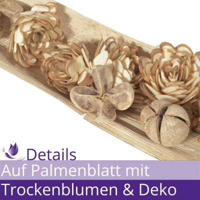 Palmenblatt Schale l&auml;nglich mit getrockneter Streudeko 50 x 10 cm