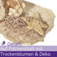 Palmenblatt Schale länglich mit getrockneter Streudeko 50 x 10 cm