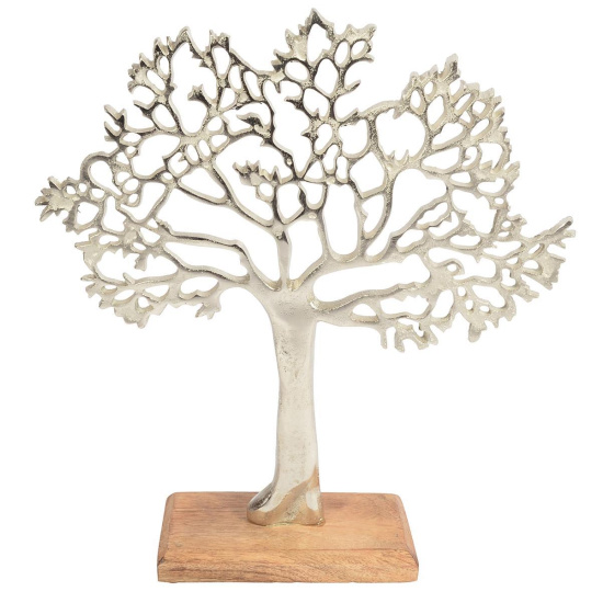 Metall Baum Figur Silber Auf Mango Holz 43cm Lebensbaum...