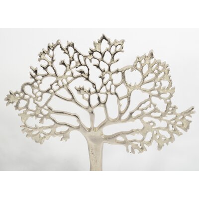 CHICCIE Metall Baum Figur Silber Auf Mango Holz 43cm - Lebensbaum Dekobaum Geldbaum