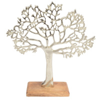 Metall Baum Figur Silber Auf Mango Holz 43cm Lebensbaum Dekobaum Geldbaum