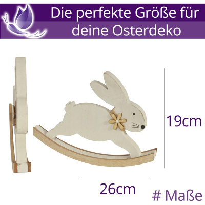Osterhasen Wei&szlig; Holz Sockel Schaukel gro&szlig; 19cm Osterdeko Holzhase