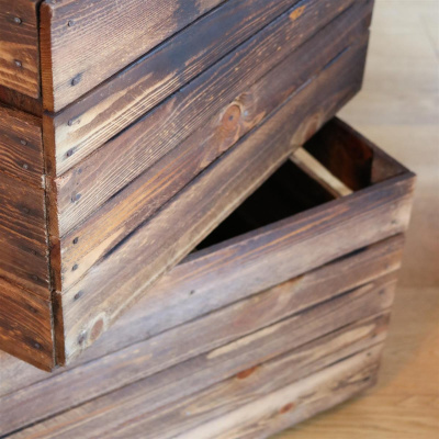 Holzkiste im Vintage Look geflammt dunkel lange Ablage Obstkiste Kiste