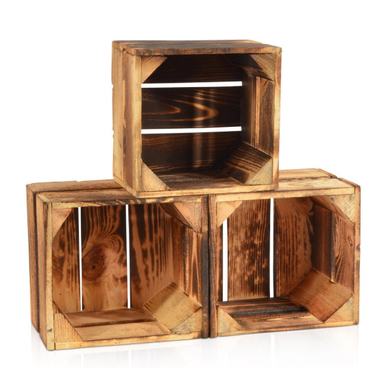 3 Set Geflammte Obstkisten 22x20x15cm Holzkisten Weinkisten Apfelkisten