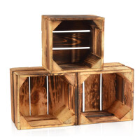 3 Set Geflammte Obstkisten 22x20x15cm Holzkisten Weinkisten Apfelkisten