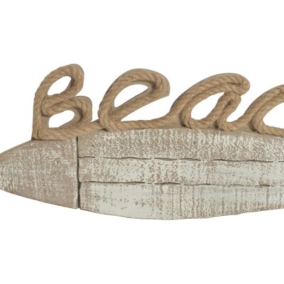CHICCIE Fisch Holzschild Mit Juteband Schriftzug Beach Braun Wei&szlig; 56cm - Wandschild Maritim Wegweiser Maritimedeko